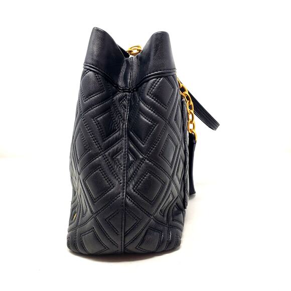 Tory Burch Fleming Triple Compartment Chain-Link Leather Tote Bag Quilted Black - Picture 6 of 14